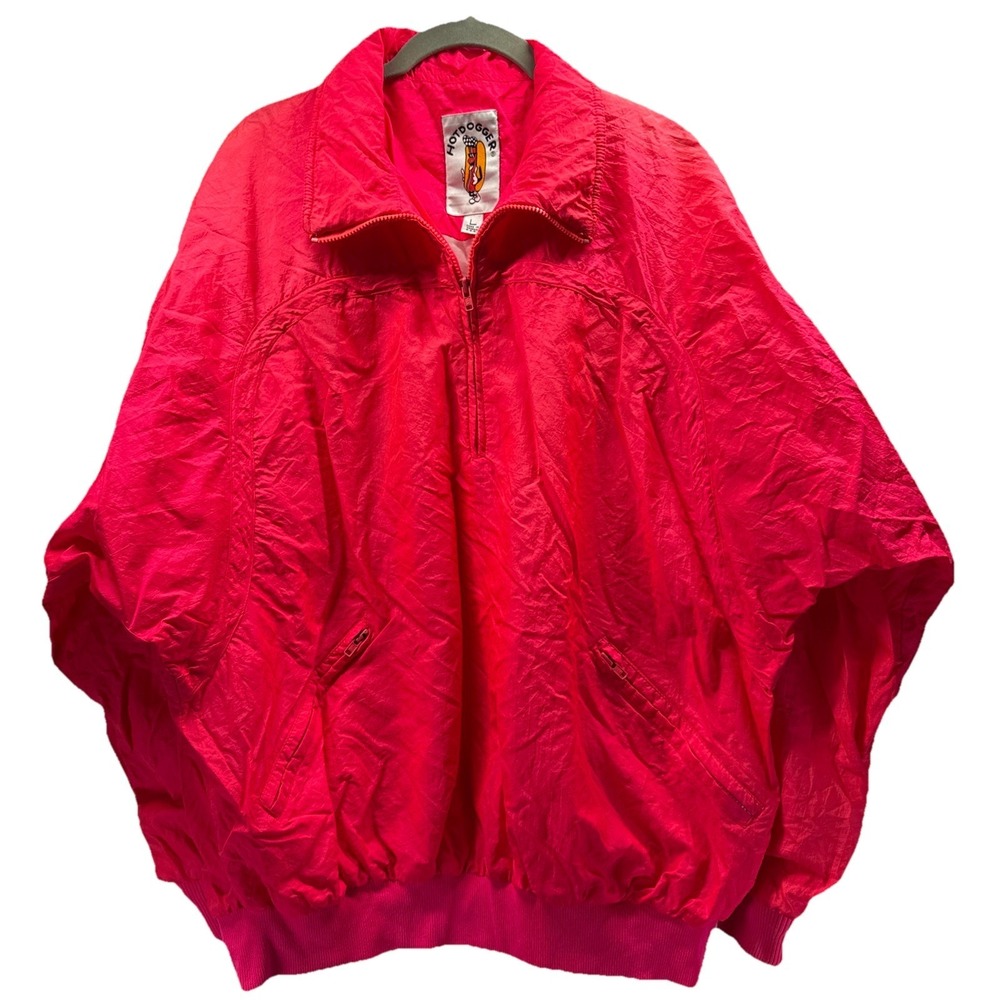 Hotdogger Windbreaker Jacket‎ Adult Men Large 1/4 Zip Neon Pink USA Made 80s 90s